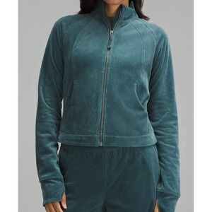Lululemon Scuba Track Jacket Women Size 2 Velvet‎ Cord Storm Teal Athleisure New